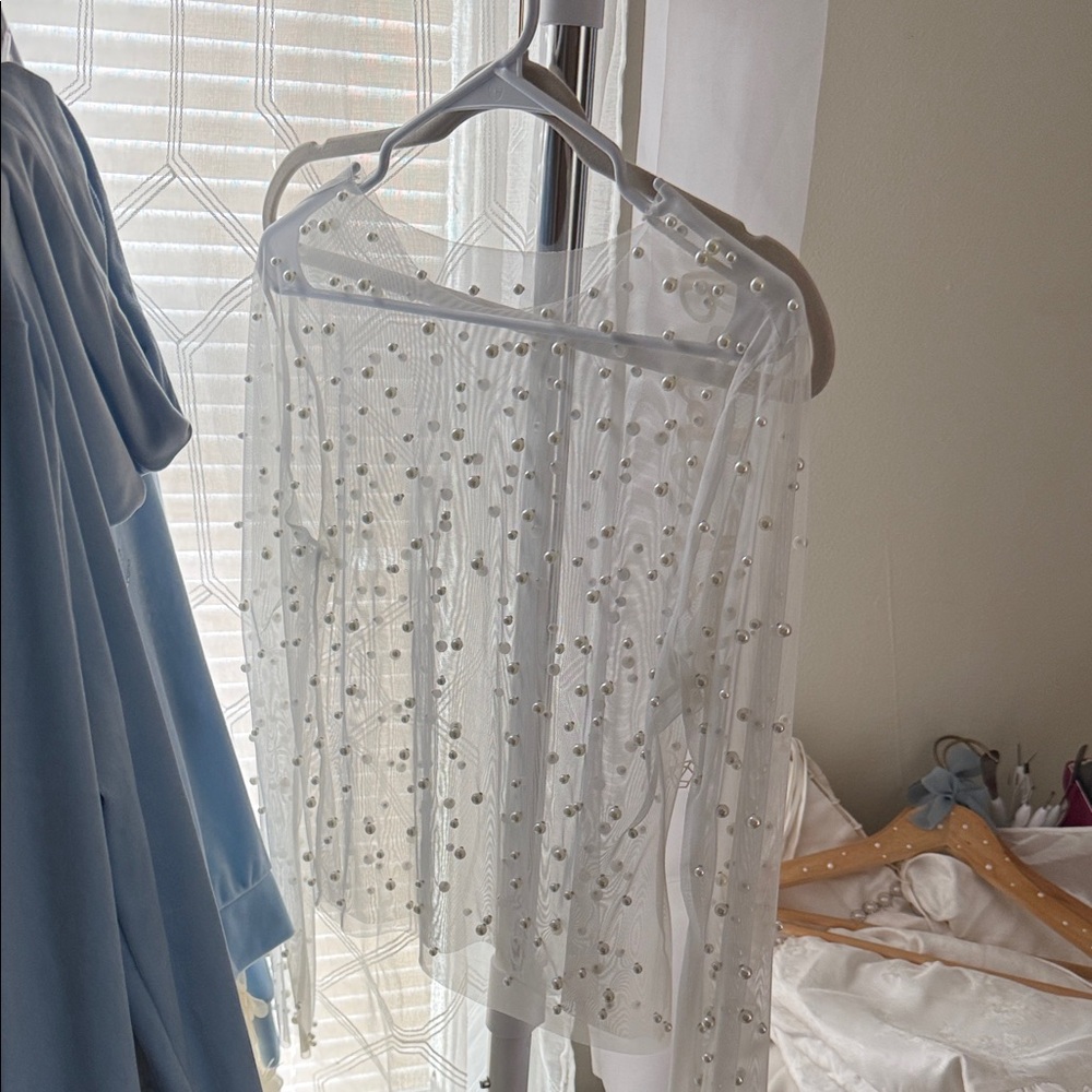 Sheer Pearl-Embellished Top
